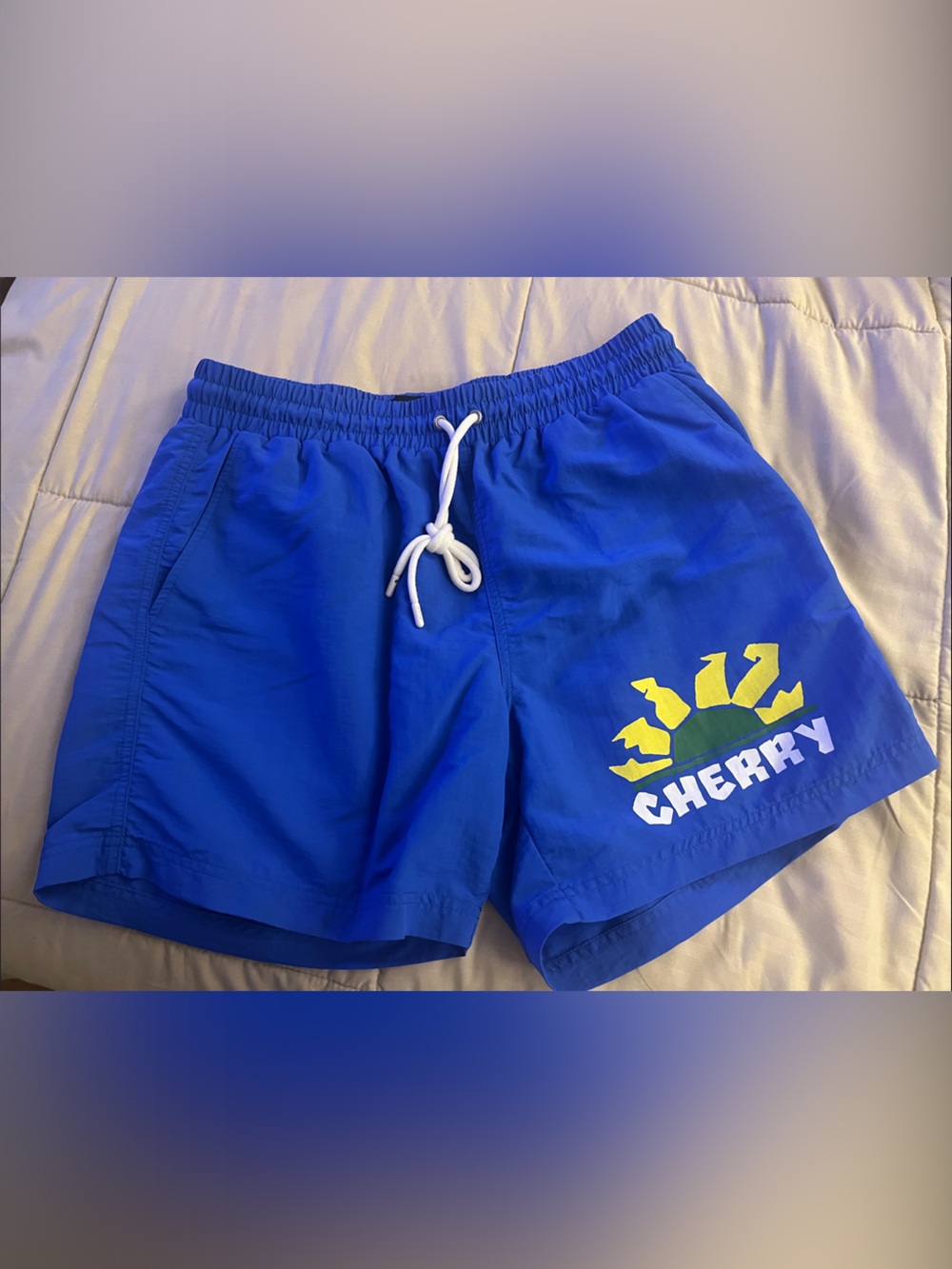 Cherry LA Royal Blue Swim Trunks with Yellow Graphic